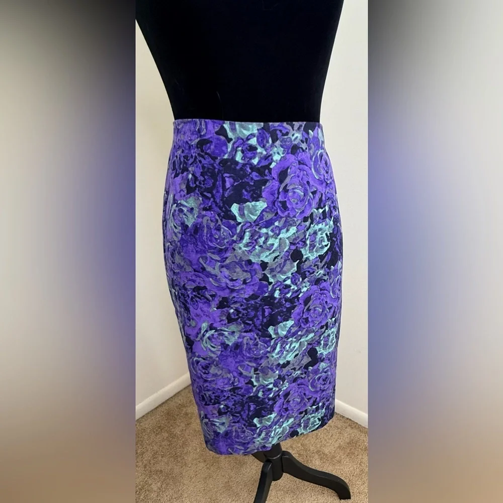 NWT Talbots Rose floral Purple mint green knee length preppy classic skirt 4